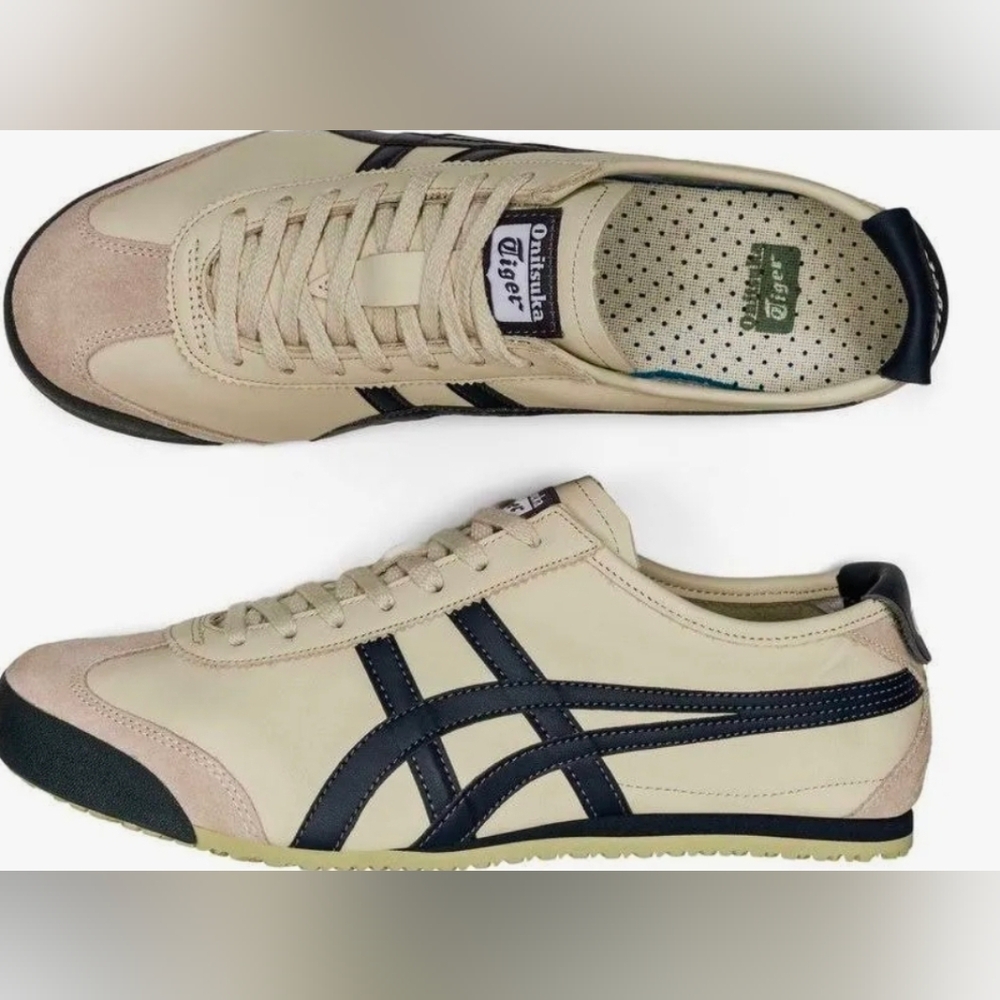Onitsuka Tiger's signature Mexico 66™ sneakers are presented in the 'Birch Peaco